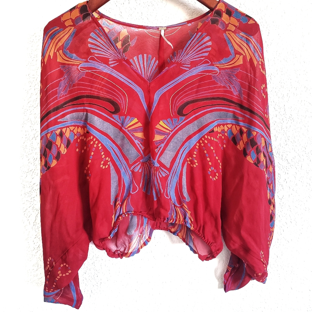 Free People Red Beneath The Sea Pullover Blouse Small